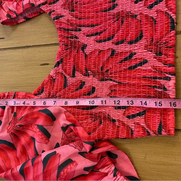 Women’s Pink Tropical Banana Print Smocked Crop Top HT360 Summer Resort wear XL - Picture 6 of 11